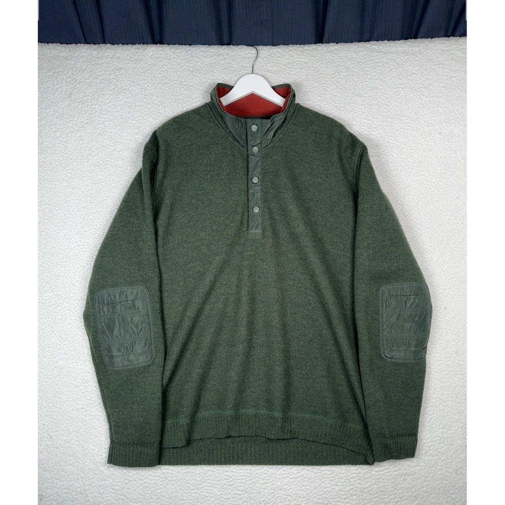 ORVIS Wool 3/4 Snap Pullover Sweater Elbow Patches - Men's XL - Green